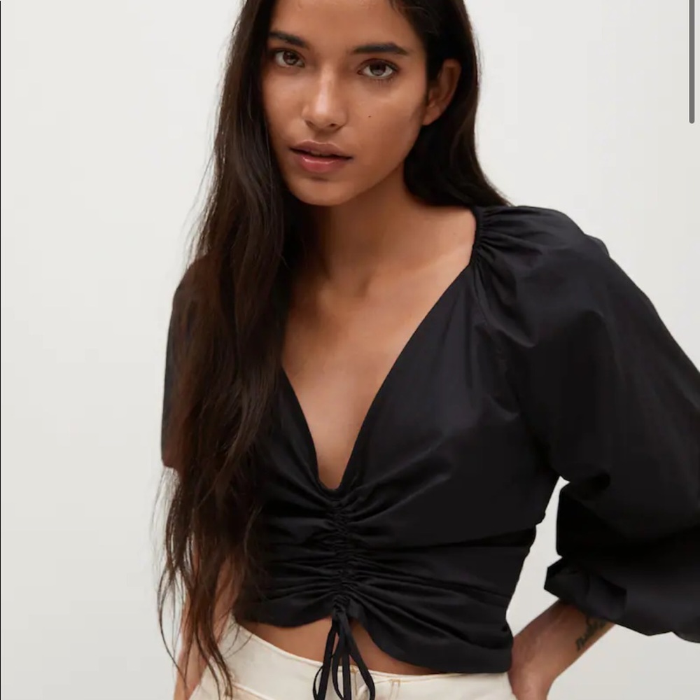 Mango cotton blouse with ruched detail US size 2 black